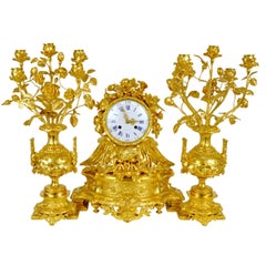 French Ormulu Gilt Bronze Mantle Clock Napoleon III, 19th Century Demeur