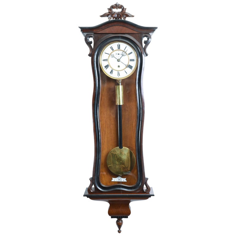 Walnut Frame Case Glass One Weight Regulator Wall Clock at 1stDibs