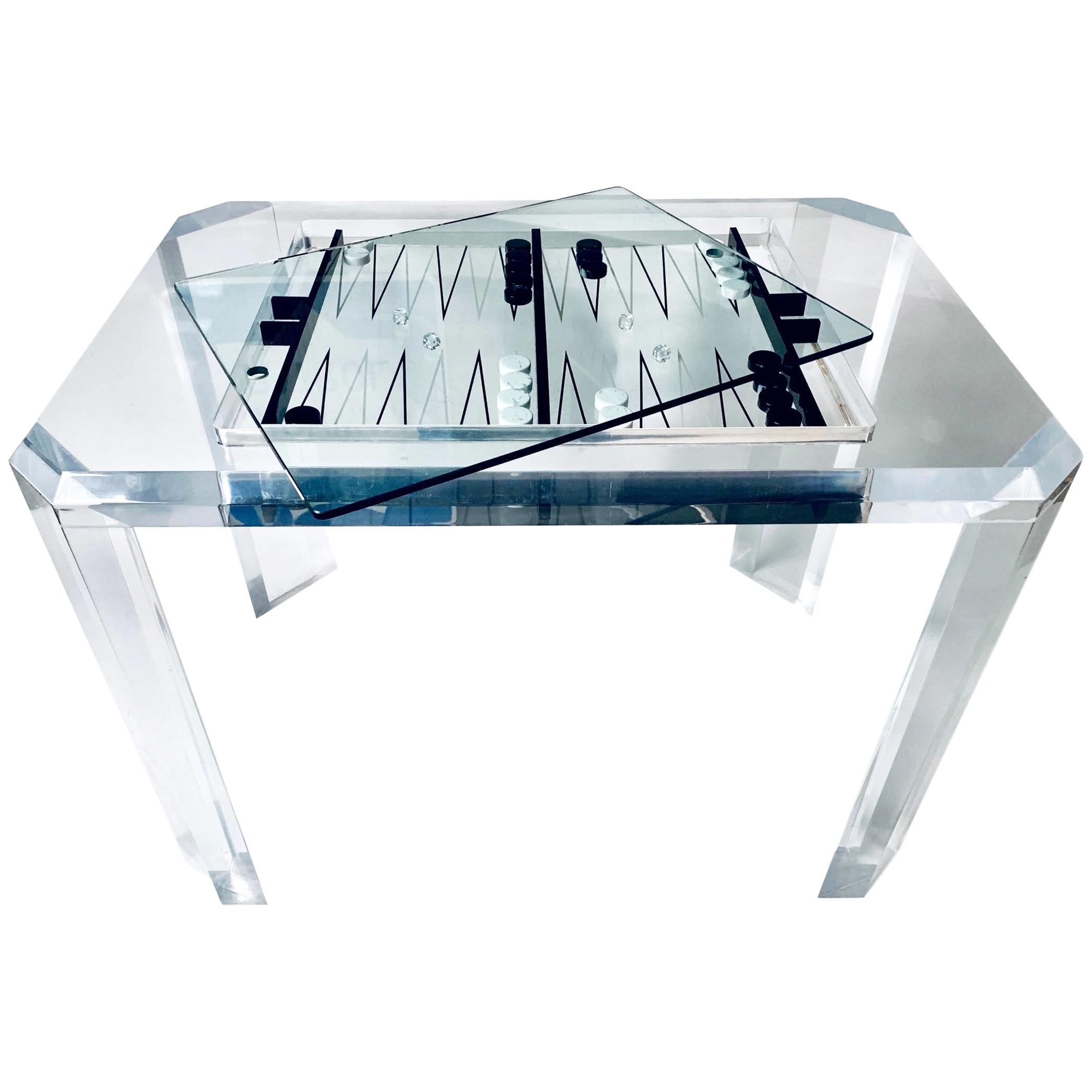 Lucite Backgammon Table with Glass Cover