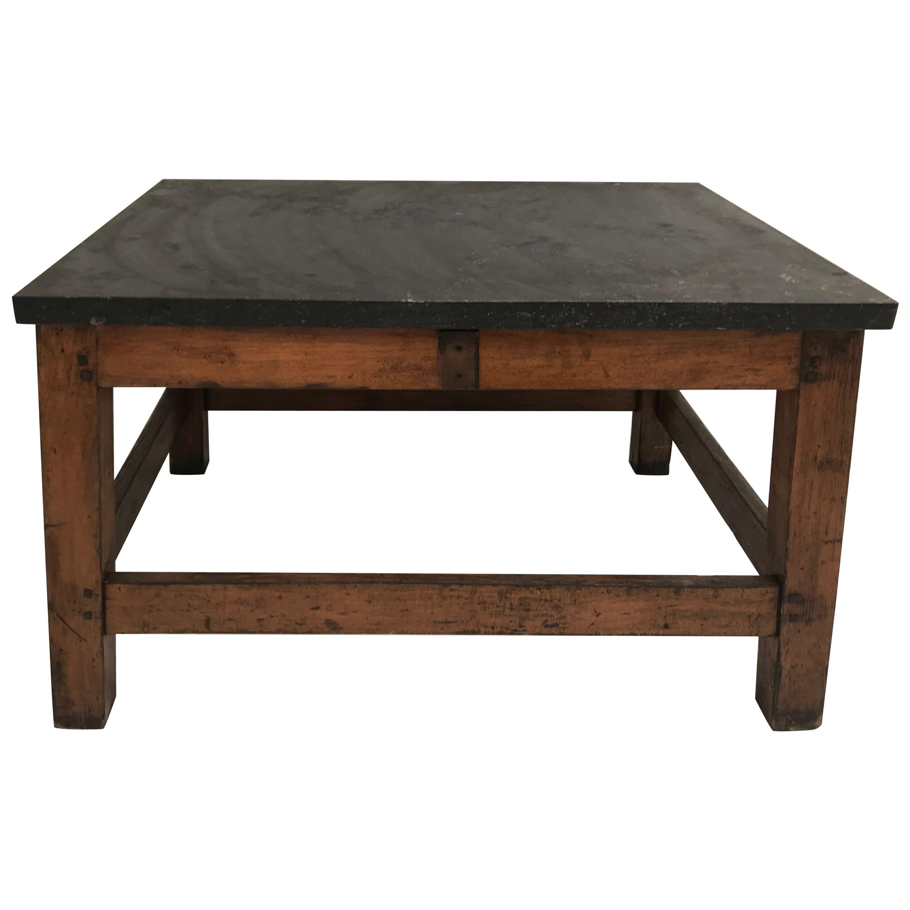 French Industrial Table with Bluestone Top
