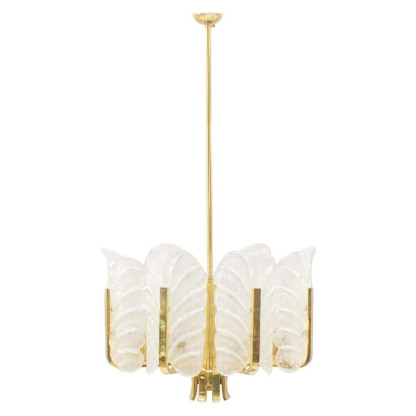 Orrefors Swedish Brass and Glass Chandelier at 1stDibs