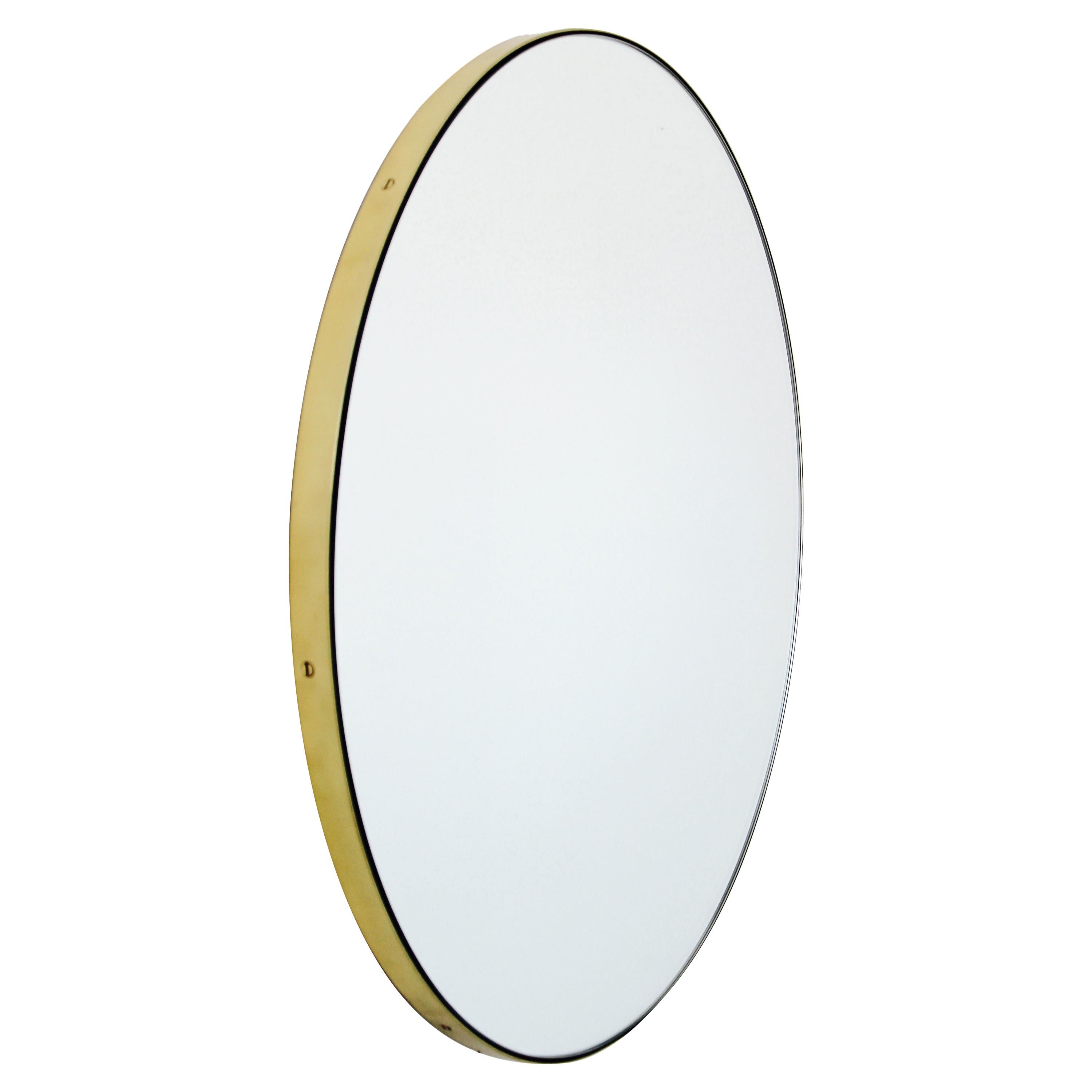 Orbis Round Art Deco Handcrafted Mirror with Brass Frame, XL For Sale