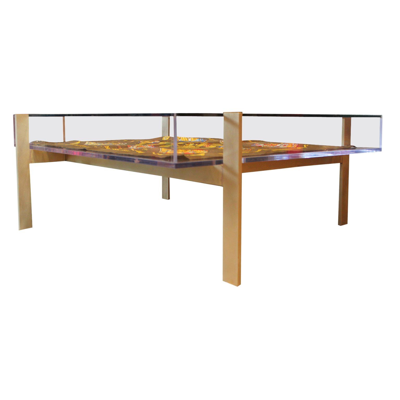 Custom Modern Lucite and Glass Square Coffee Table