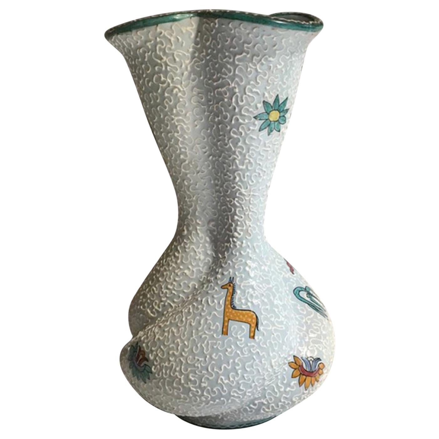 Italy 1960 White Enameled Ceramic Vase in Gio' Ponti Midcentury Style