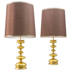 Large Gold-Plated Italian Table Lamps in Hollywood Regency Style, Italy, 1960s