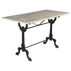 Antique 19th Century French Cast Iron Marble-Top Bistro Table