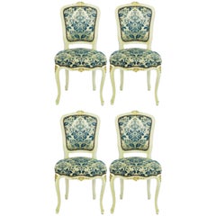 Four Louis Style Dining Chairs French Upholstered Vintage, Early 20th Century