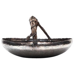 Japanese Hammered Silver Basket Tray
