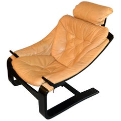 chaise cantilever Kroken en cuir suédois du 20e siècle par Ake Fribytter pour Nelo