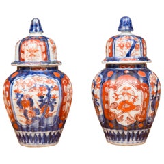 Antique 19th Century Pair of Diminutive Imari Lidded Urns