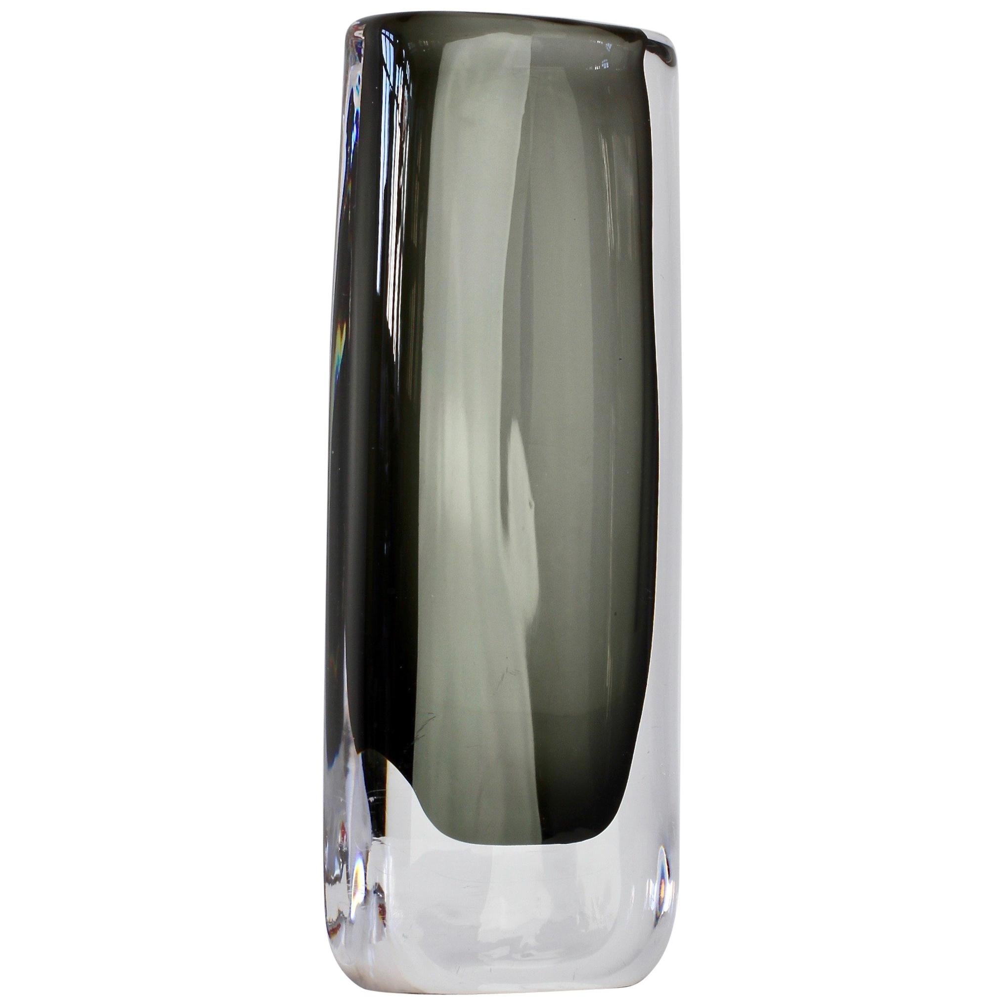 Tall 1950s Sommerso 'Dusk' Vase Signed by Nils Landberg for Orrefors Glass