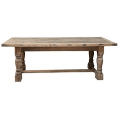 19th Century Antique Rustic Solid Stripped Oak Farm Table