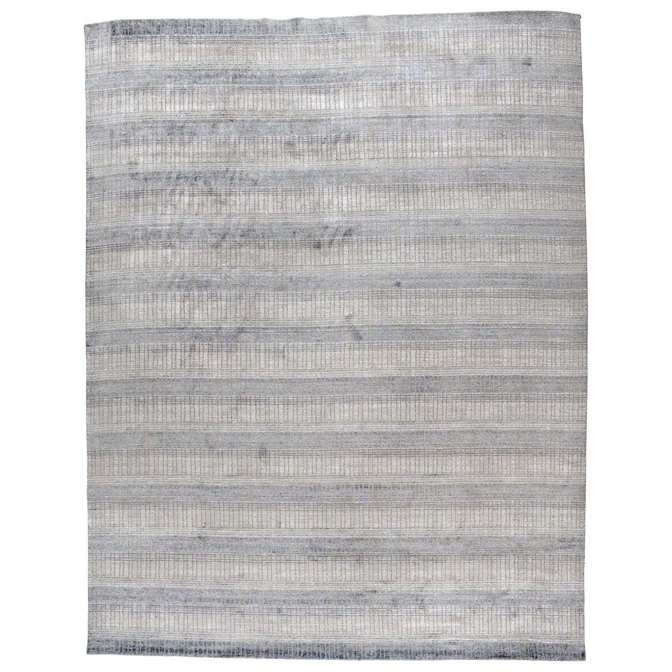 Beige and Steel Contemporary Grid Pattern Rug For Sale at 1stDibs