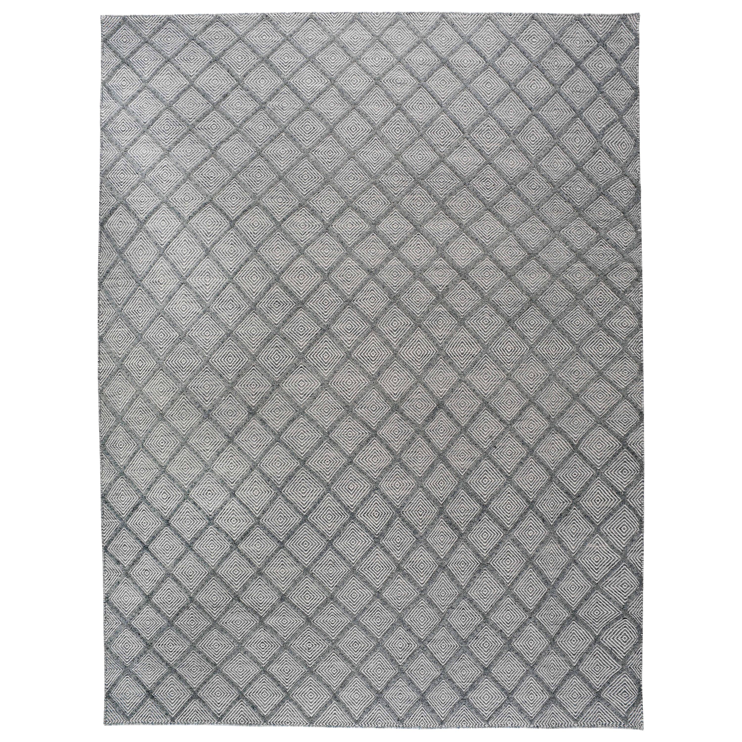 Grey and Cream Diamonds Wool Area Rug
