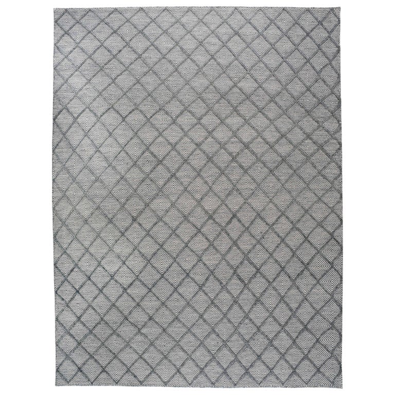 Grey and Cream Diamonds Wool Area Rug For Sale at 1stDibs cream