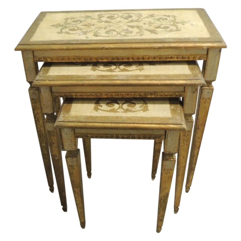 Set of Three Vintage Florentine Gold Leaf Nesting Tables