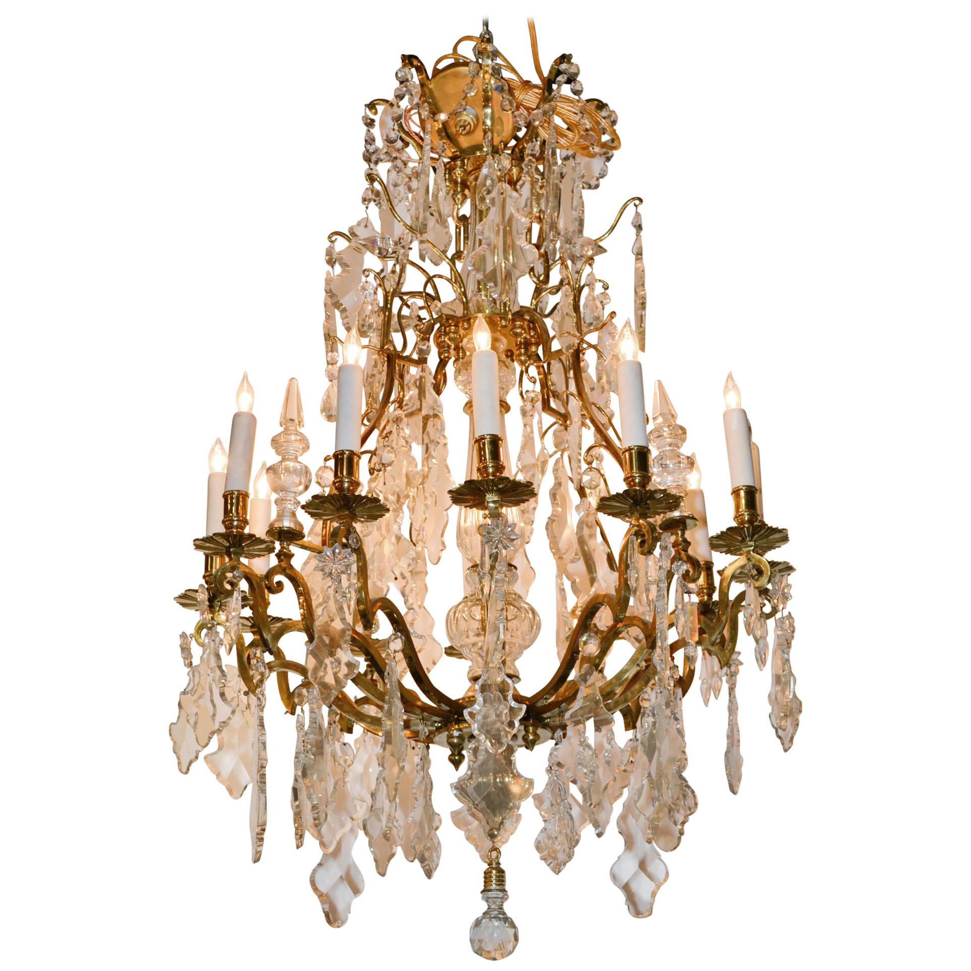 French Bronze and Crystal Chandelier