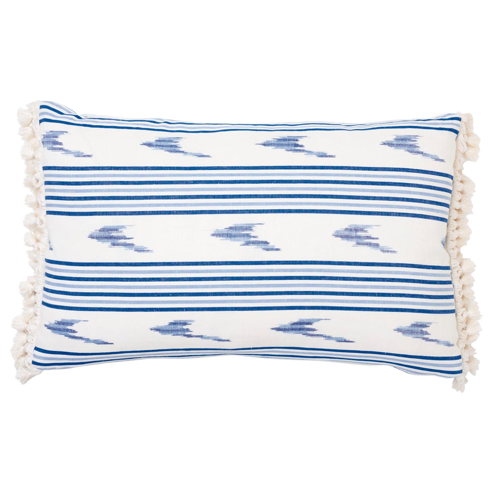 Schumacher Mark D. Sikes Santa Barbara Ikat Indigo Two-Sided Cotton Linen Pillow For Sale