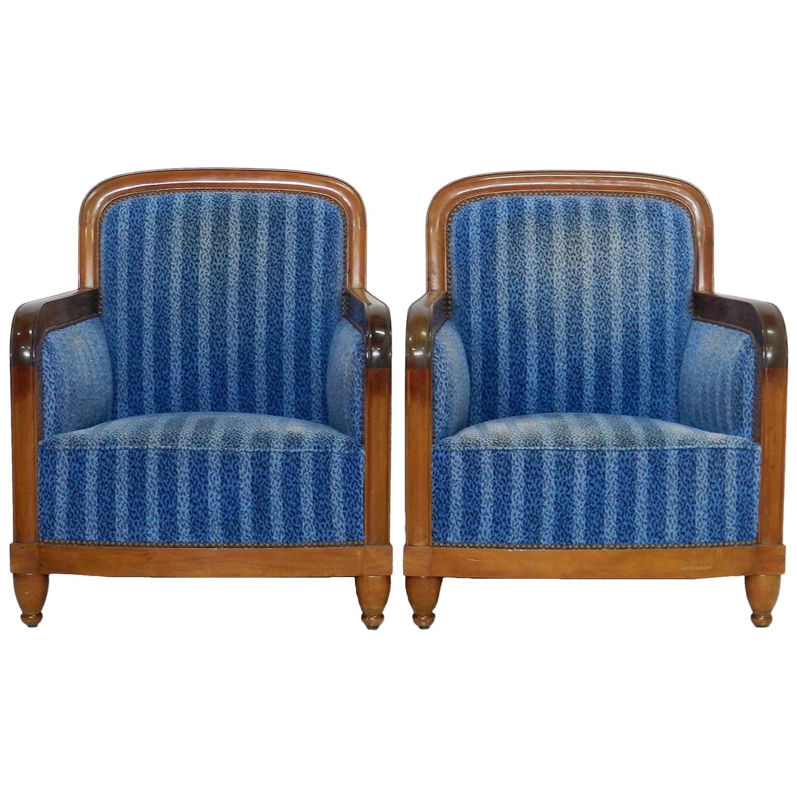 Pair of Art Deco Club Chairs French Two Armchairs, circa 1930