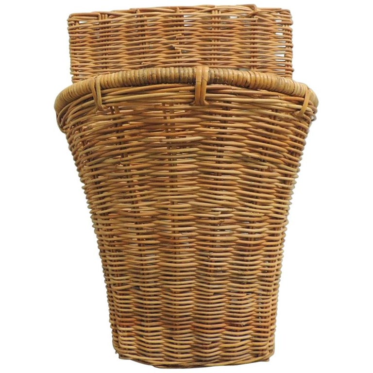 Vintage Wicker Woven Wall Basket or Umbrella Stand at 1stDibs