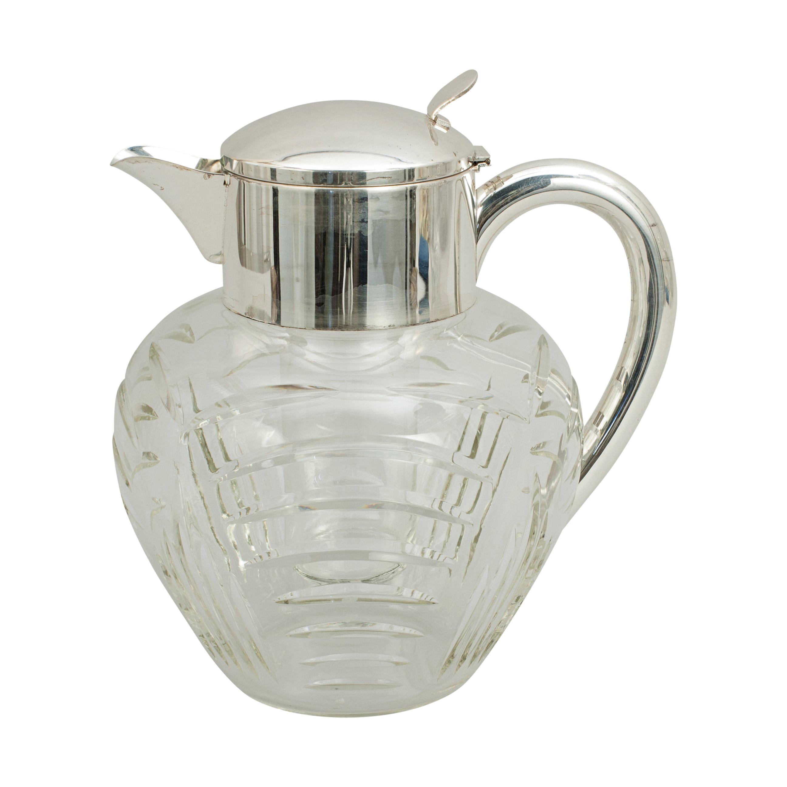 Vintage Cut Glass Lemonade Jug with Cooler German, circa 1950