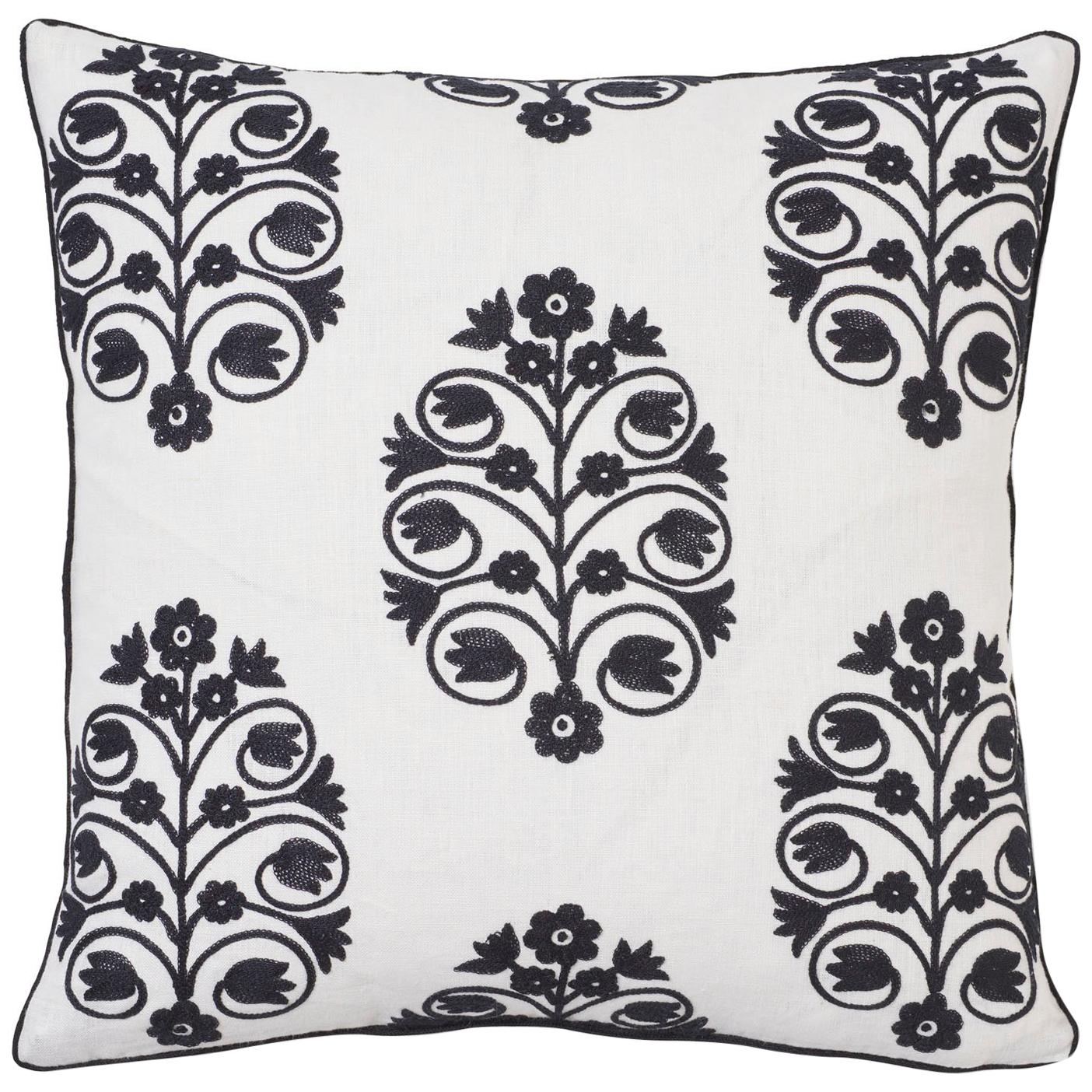Schumacher Talitha Embroidery Blackwork Two-Sided Linen Pillow
