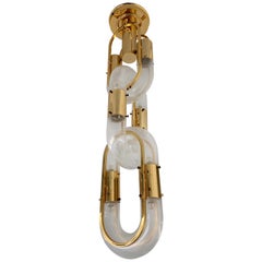 Chandelier Brass Chain Murano Glass by Aldo Nason for Mazzega, Italy, 1970s
