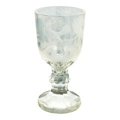Antique Engraved Hunting, Wildlife Glass Goblet, circa 1880