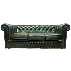 Retro Midcentury English Emerald Green Chesterfield Sofa