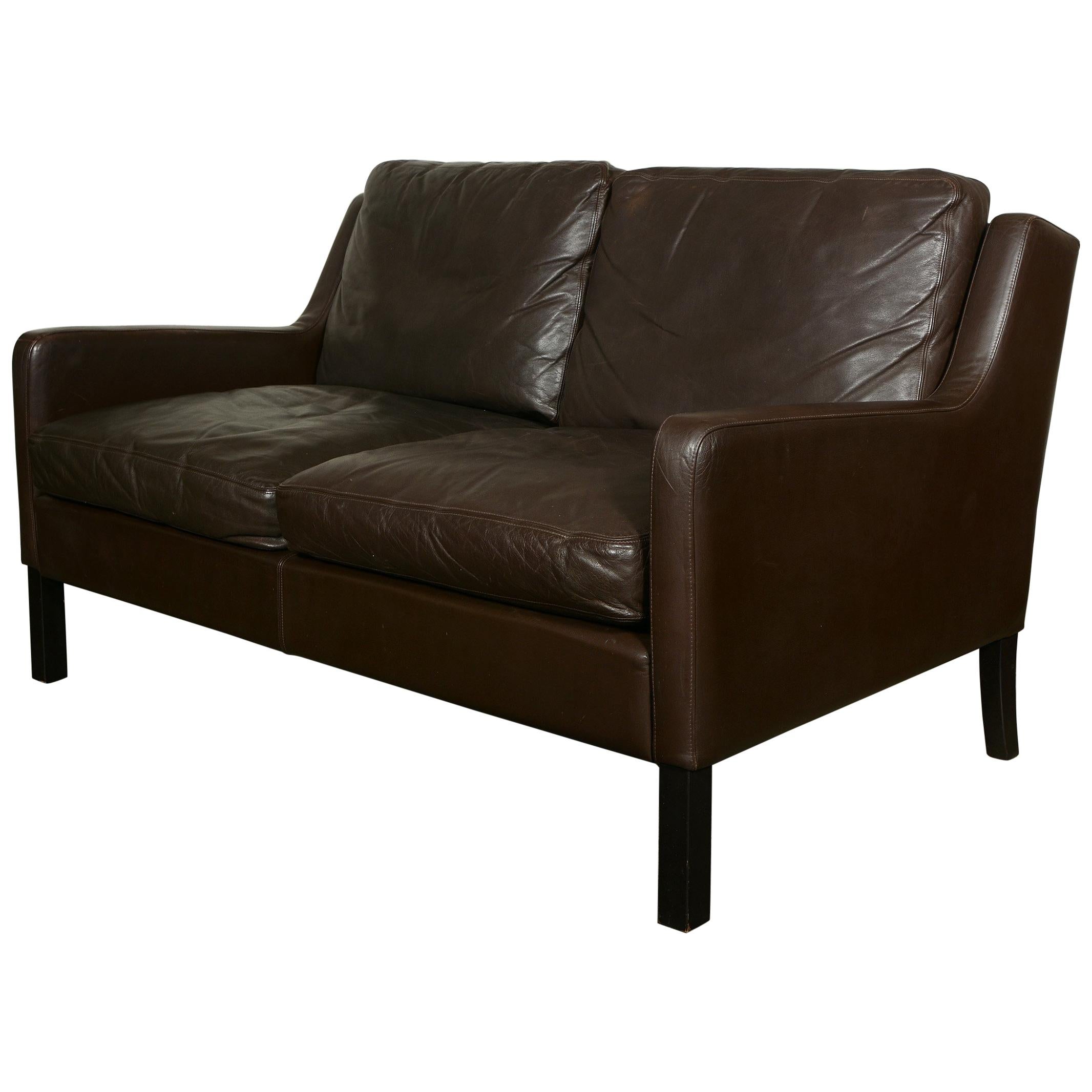 Danish Midcentury Leather Settee Sofa