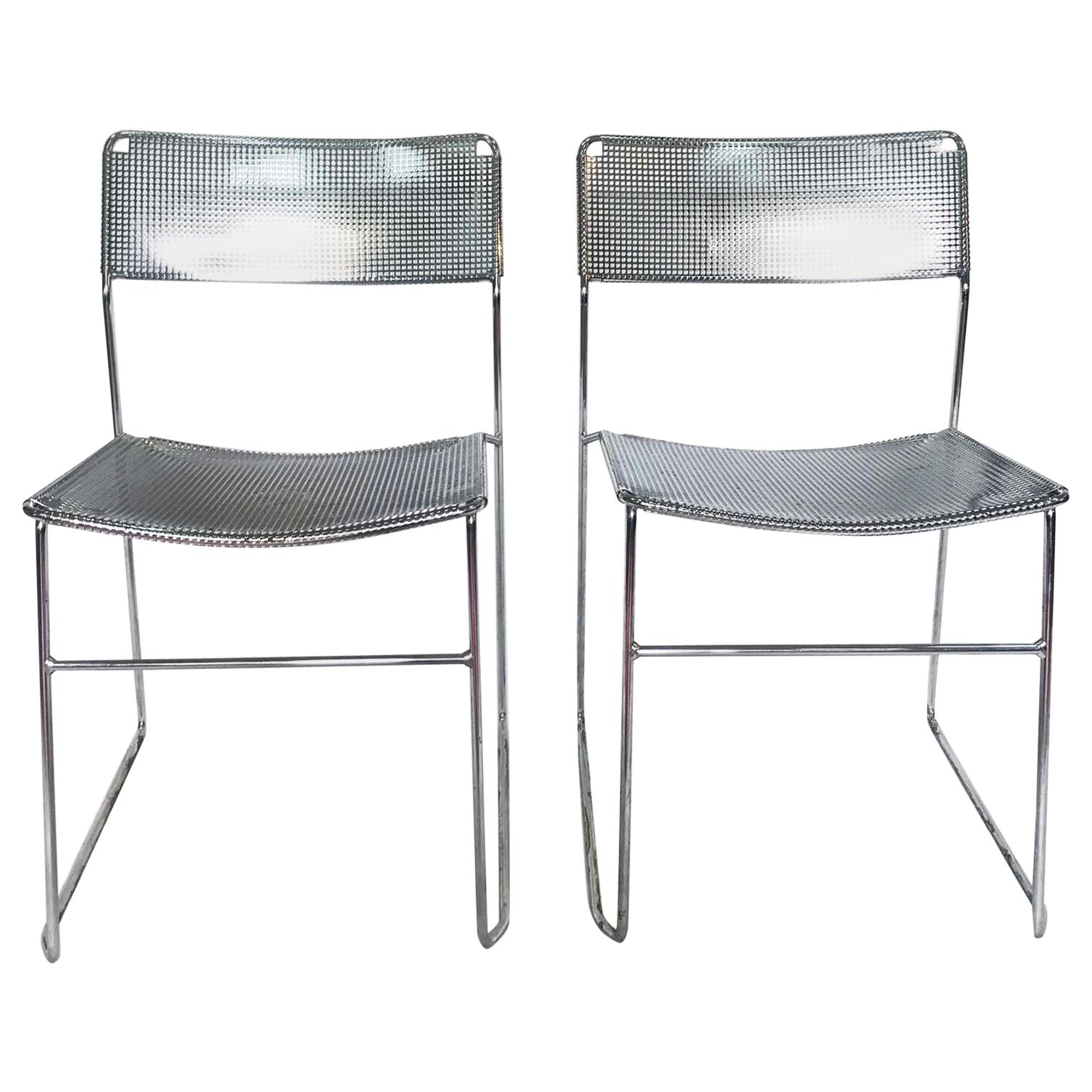 Vintage Perforated Chrome & Steel Chairs by Niels Jorgen Haugesen for Magis, Set
