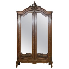 Antique French Armoire Late 19th Century Louis Mirror Door Wardrobe