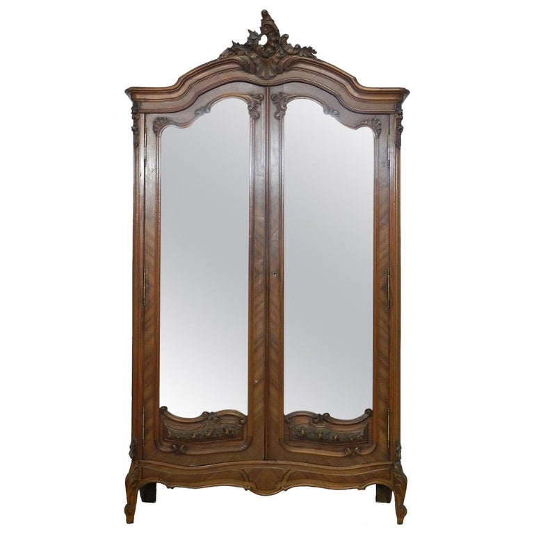 French Armoire Late 19th Century Louis Mirror Door Wardrobe