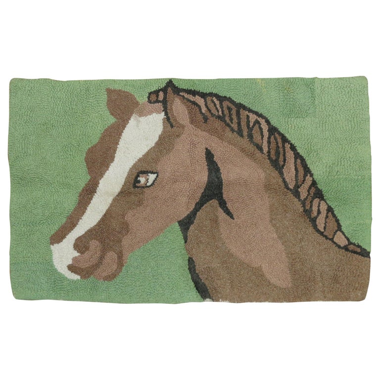 American Hooked Horse Rug For Sale at 1stDibs