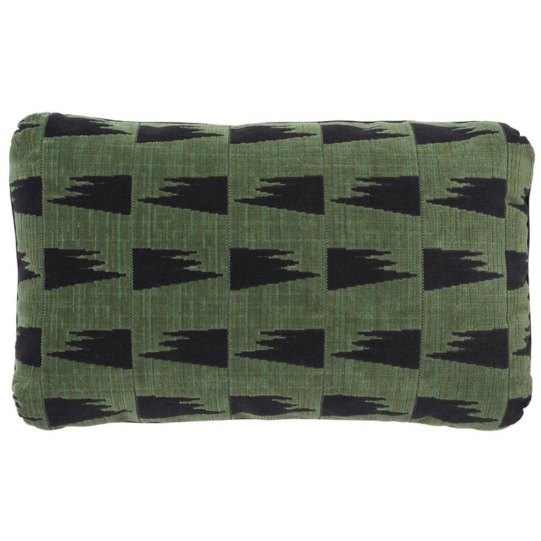 Schumacher David Kaihoi Tutsi Green Two-Sided Cotton Pillow For Sale