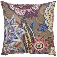 Schumacher Zanzibar Linen Print Cerulean Two-Sided Floral Pillow