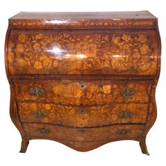Used 18th-19th Century Bombay Dutch Marquetry Cylinder / Roll Top Desk