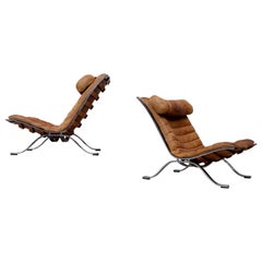 Fauteuils Ari d'Arne Norell en cuir marron cognac, Suède, années 1960