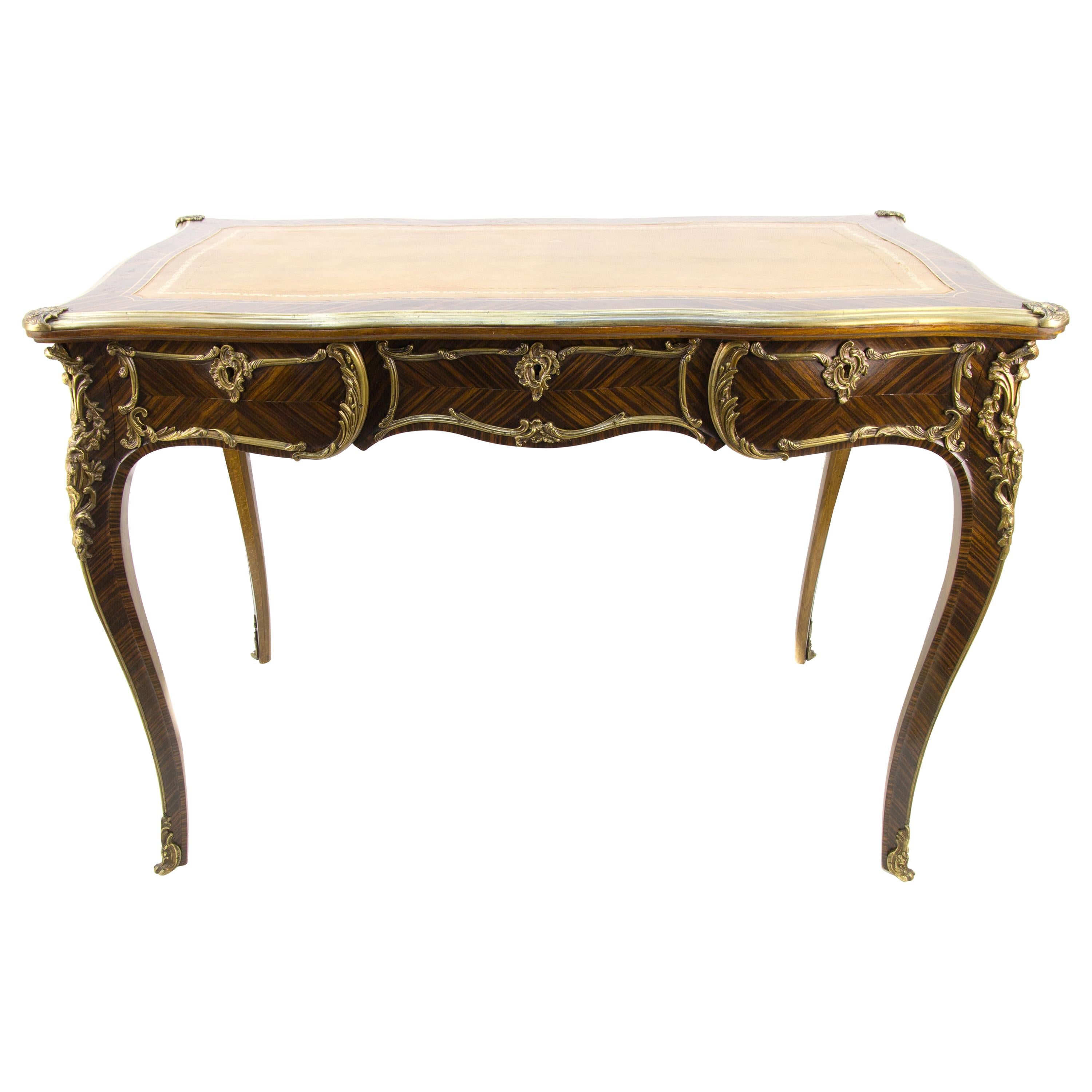 Louis XV Style Bureau Plat or Writing Desk with Bronze Mounts