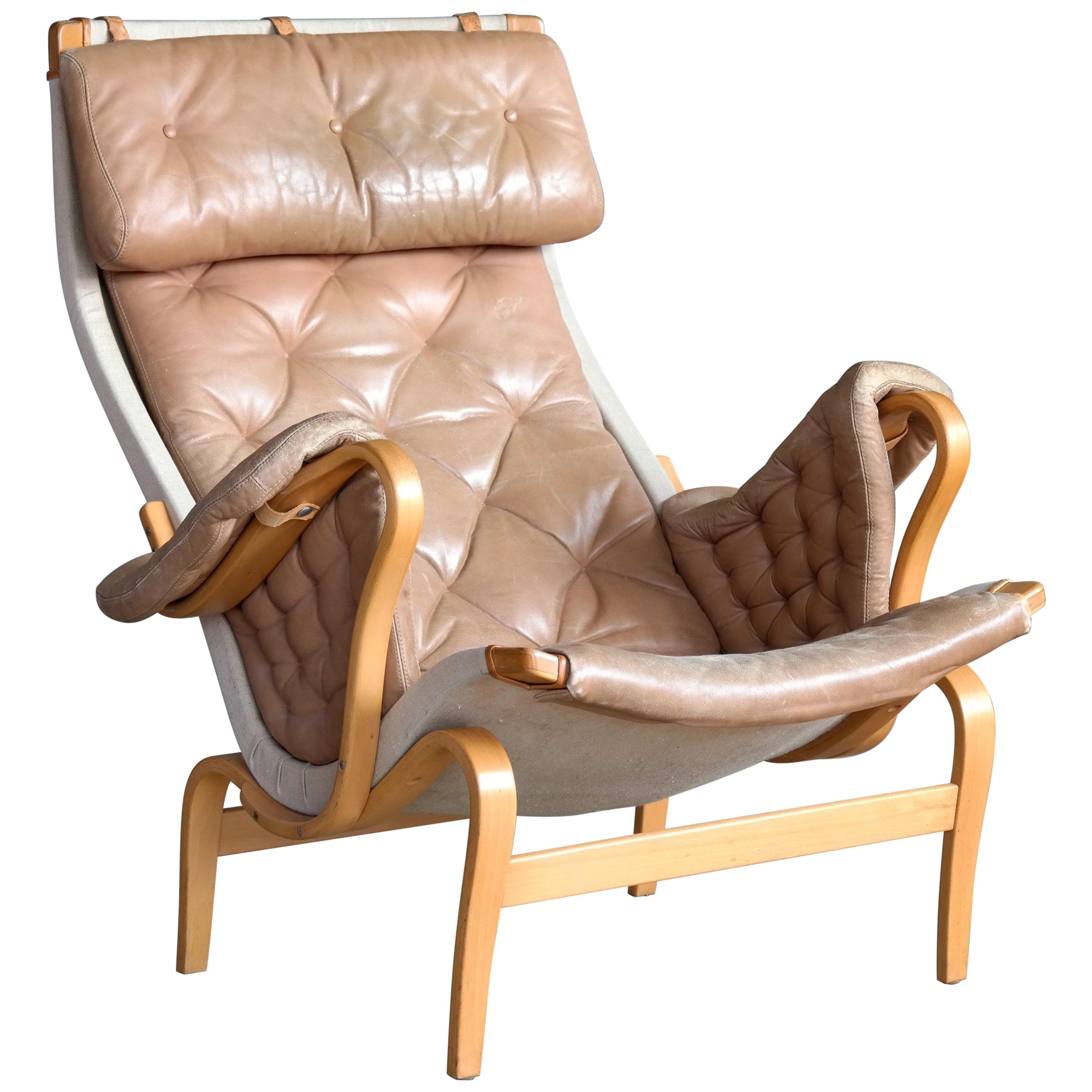 Pernilla Lounge Chair in Camel Colored Tufted Leather by Bruno Mathsson for DUX