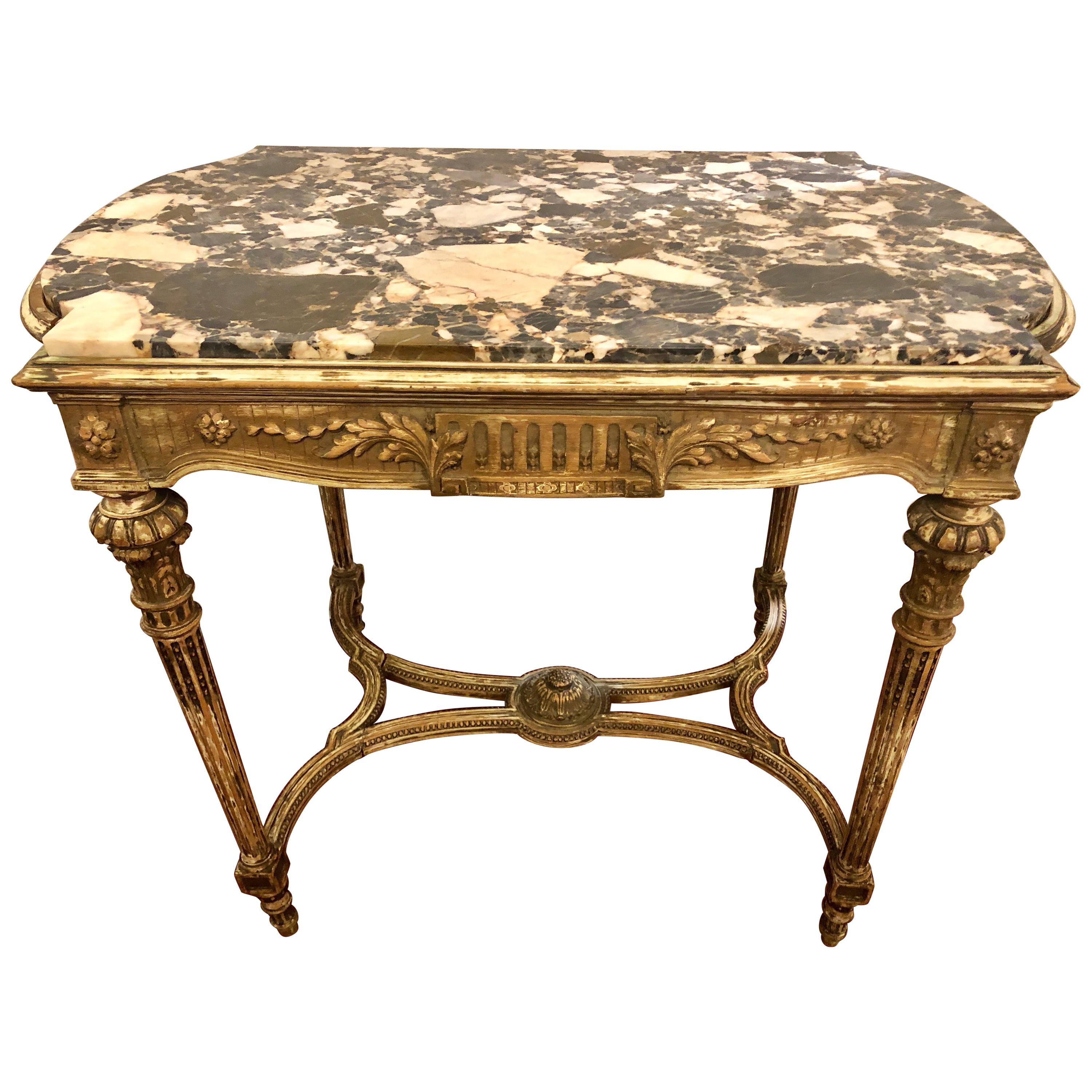 Louis XVI Style Distressed Paint Decorated 19th Century Marble Top Center Table