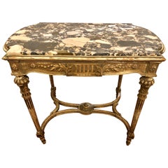 Louis XVI Style Distressed Paint Decorated 19th Century Marble Top Center Table