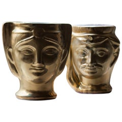 Grammichele Testa Di Moro O Malandrina Vases Hand Made in Sicily Gold Finish