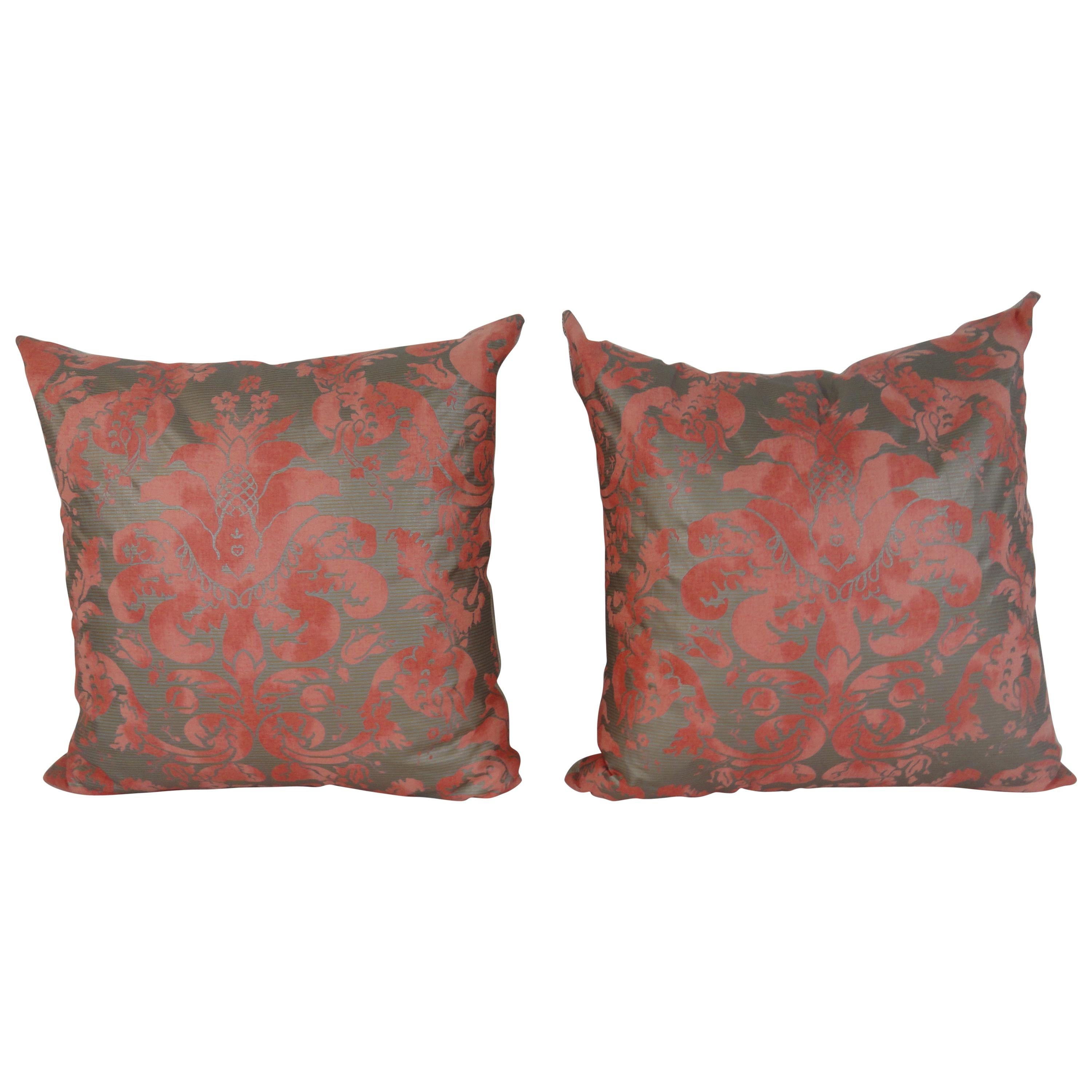 Pair of Bespoke Cotton Fortuny Style Pattern Pillows For Sale