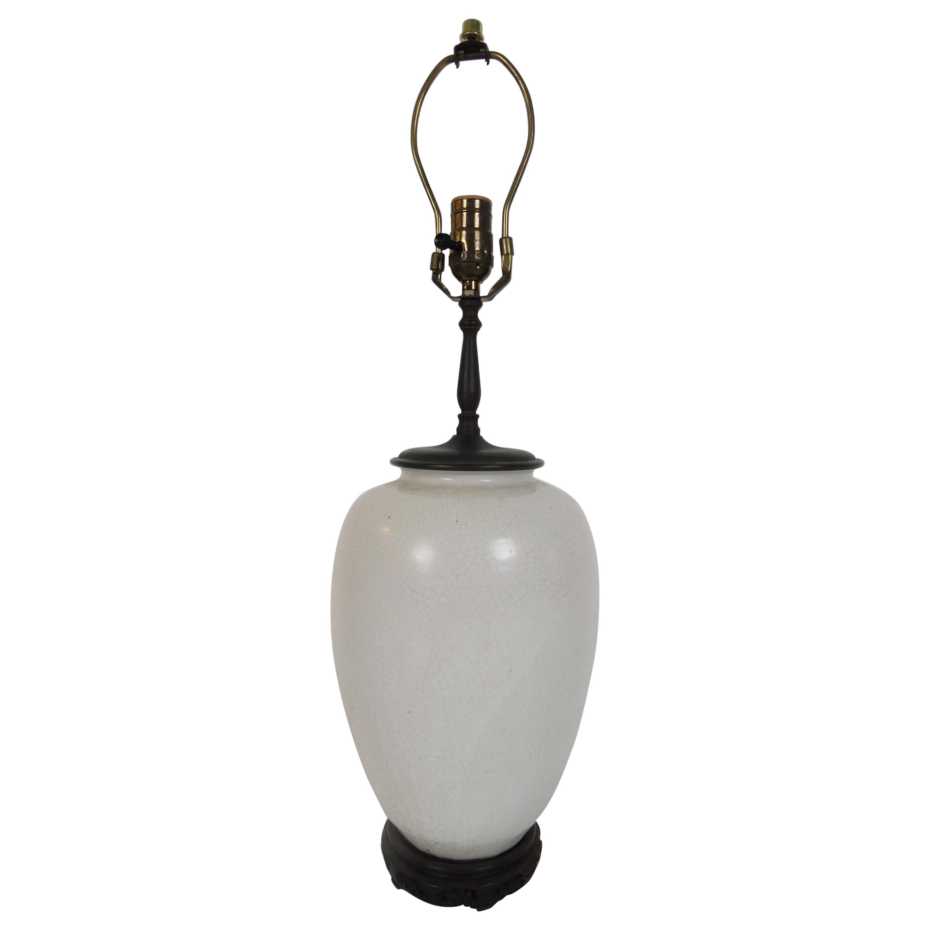 Early 20th Century White Crackle Lamp For Sale