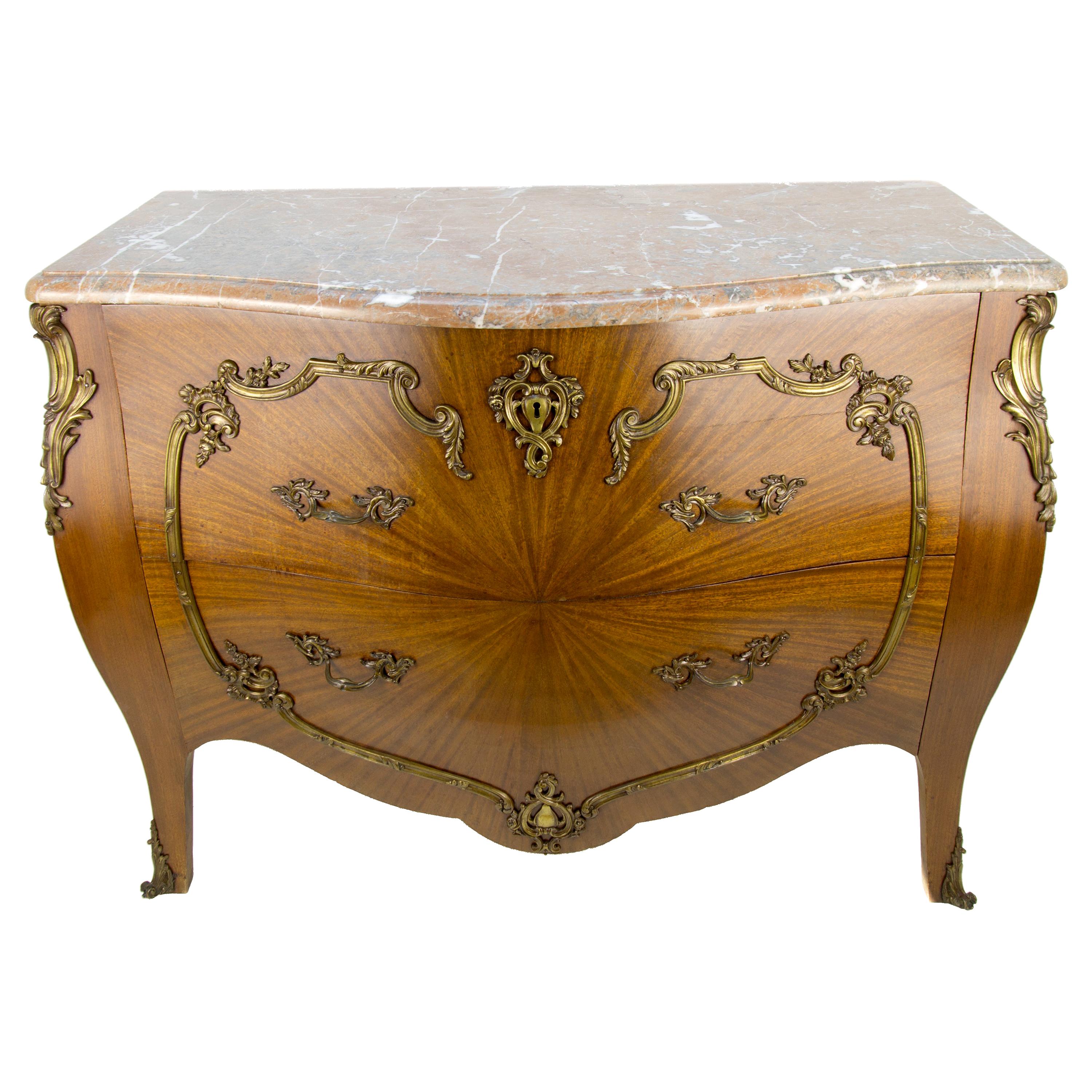 French Louis XV Style Marble Topped Bronze Mounted Commode