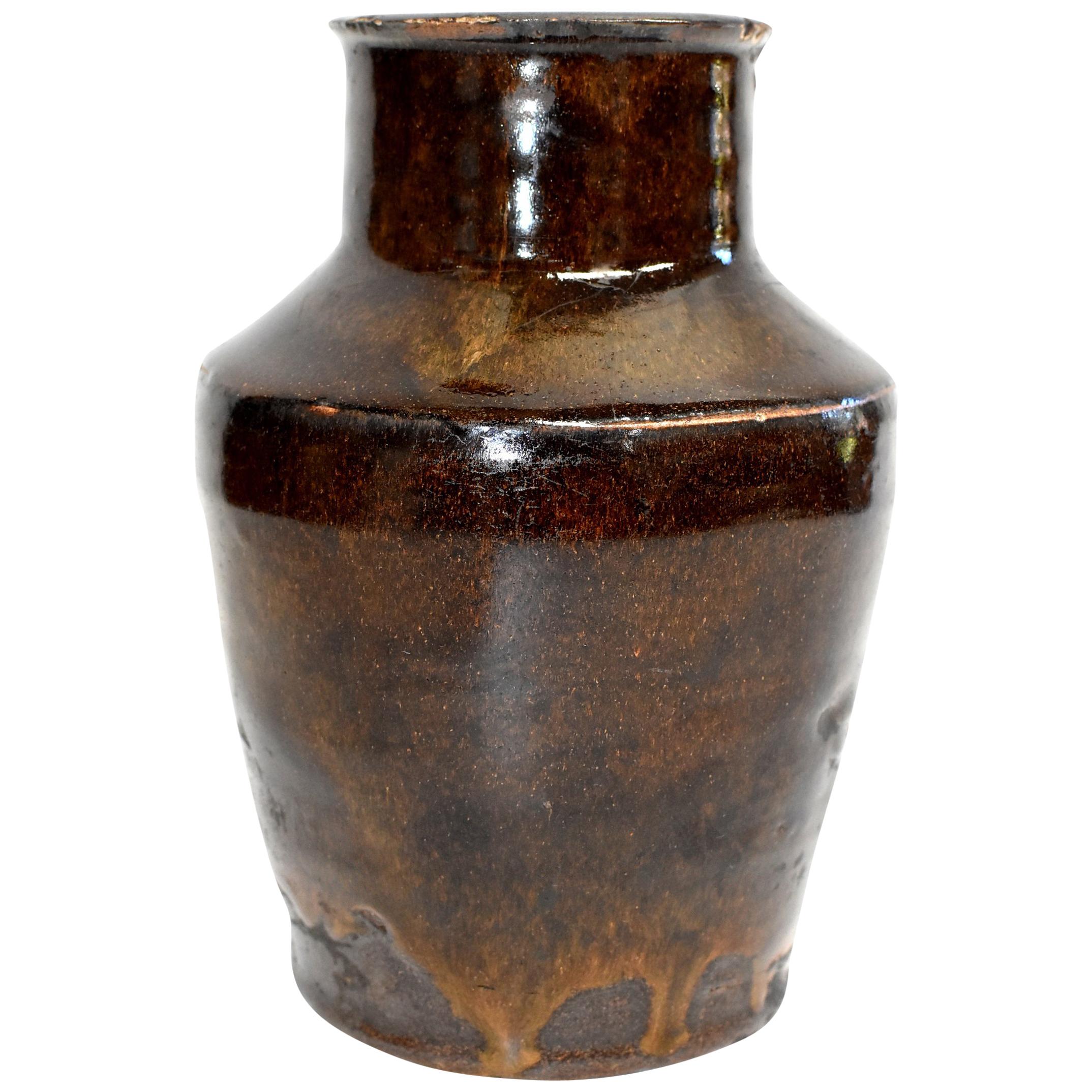 Antique Pottery Jar, with Golden Glaze