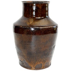Antique Pottery Jar, with Golden Glaze