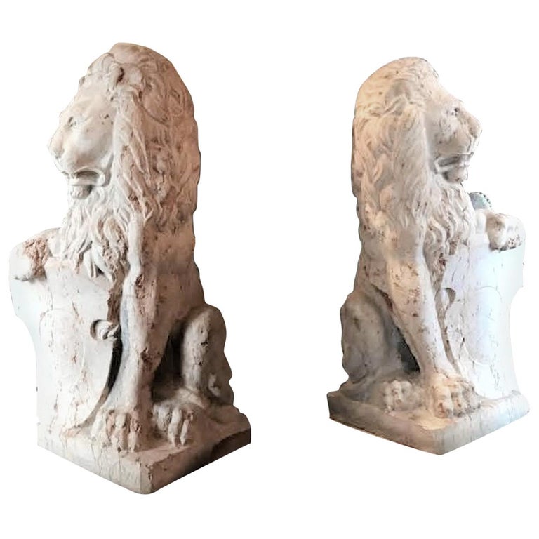 Pair 18th C. Carved Marble Terracotta Figures Lions Sculptures Garden  Statues LA For Sale at 1stDibs | terracotta garden statues