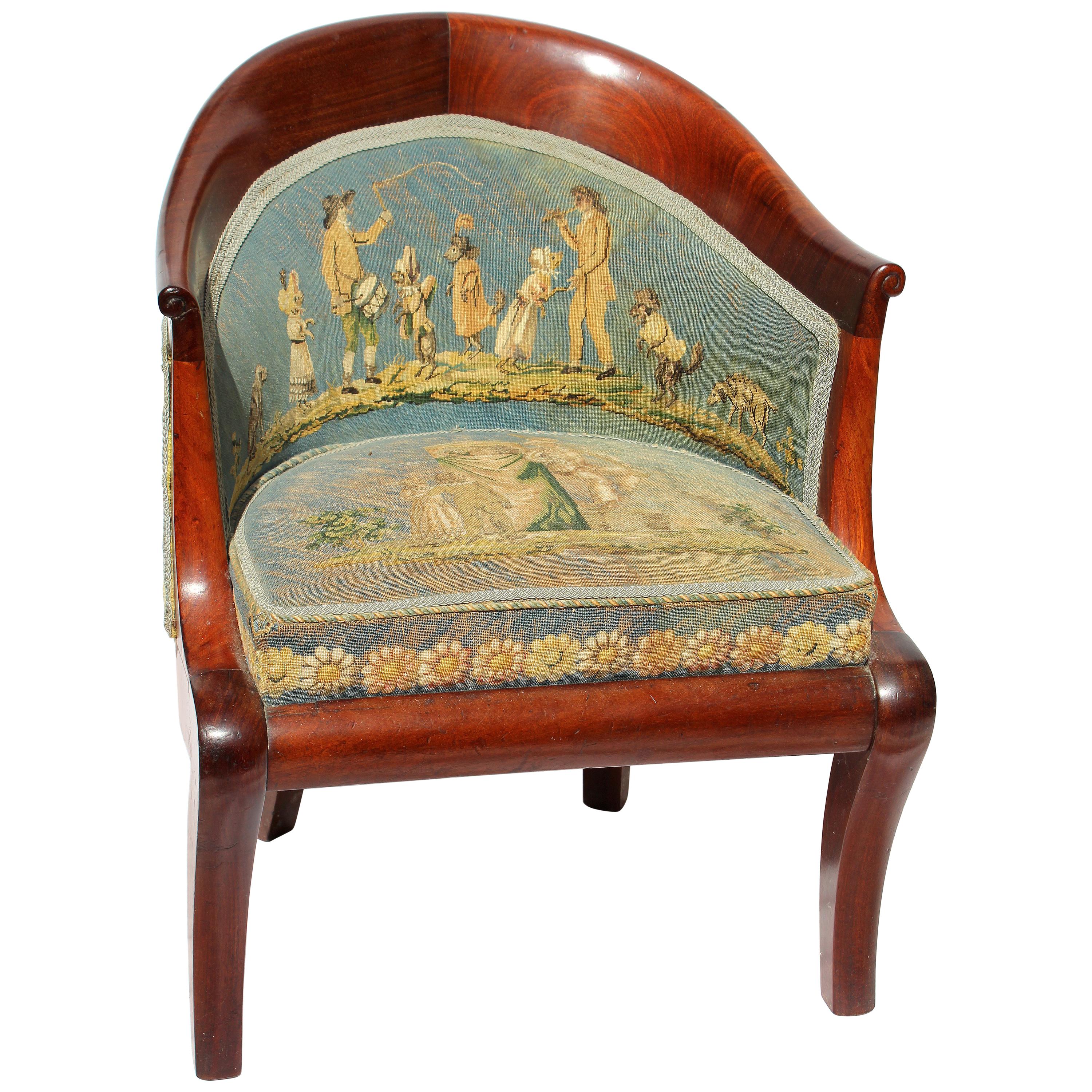 Early 19th Century Directoire Child's Chair with Aubusson Needlepoint Fabric